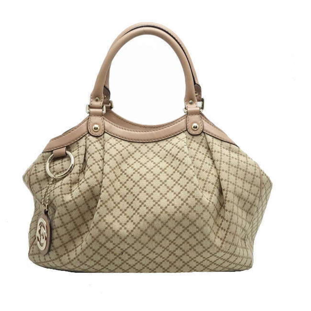 Gucci Sukey Diamante Tote Bag Beige Pink Canvas Leather